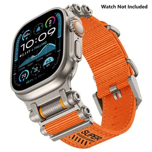 Rugged Nylon Sport Band for AppleWatch Ultra 2/Ultra – Military-Grade Durable & Sweatproof with Stainless Steel Connector – Fits Series 10-3/SE (42mm/44mm/45mm/46mm/49mm) -Orange/Man Sport Design Smart Watch Straps