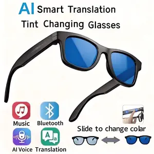 Smart AI Tint-changing glasses, equipped with UV400 blue light blocking lenses, anti-glare, real-time translation, built-in audio function, suitable for listening to music, taking calls, and outdoor adventures.