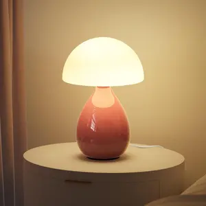 Mushroom Lamp Vintage Small Table Lamp for Bedroom, Handmade Ice Crack Ceramic LED Night Light for Kids, Mid Century Modern Bedside Lamp for Nightstand, Living Room, Christmas Décor, Christmas Gift