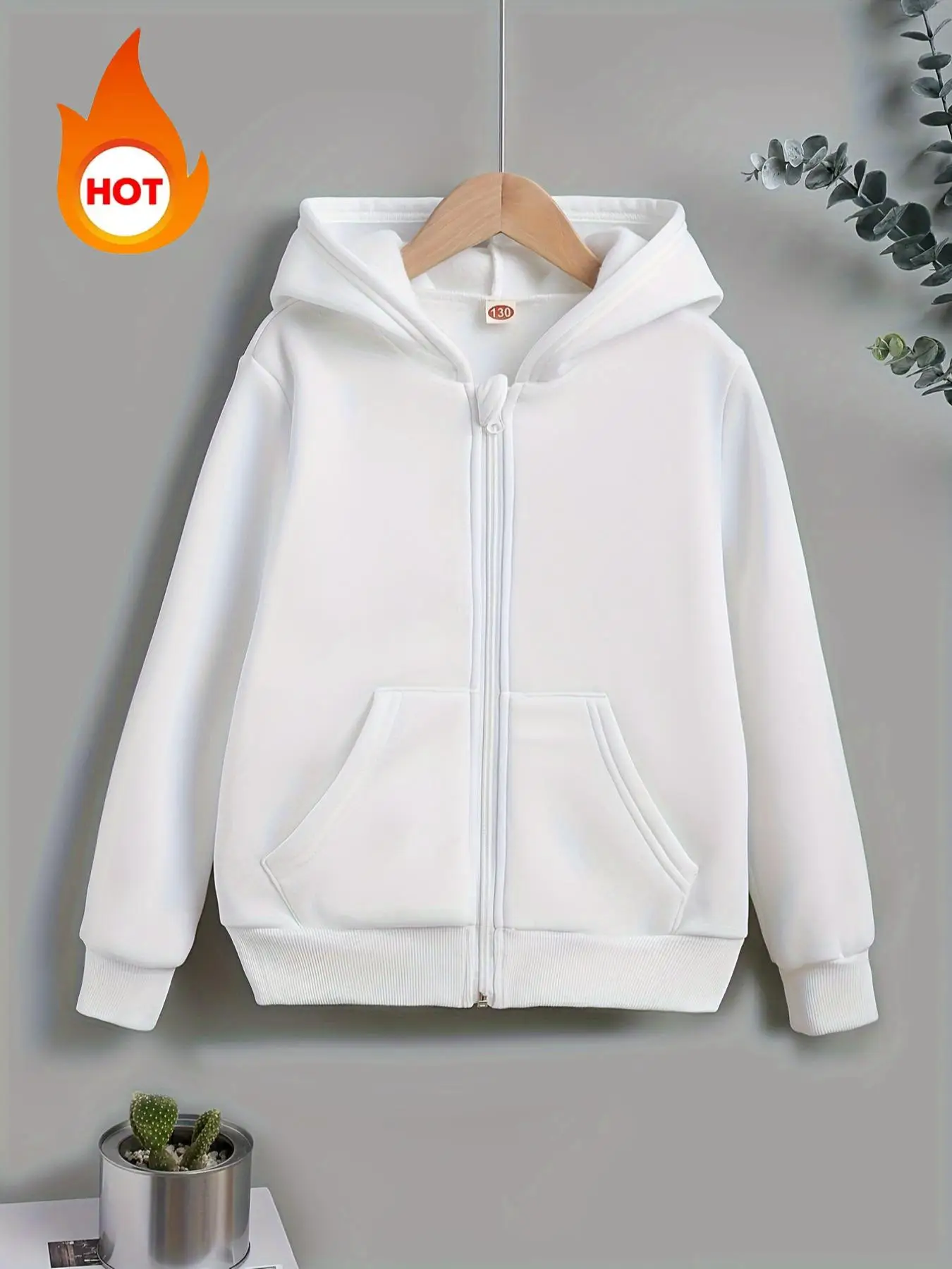 Boy's Thermal Lined Solid Zip Up Drop Shoulder Hoodie, Comfortable and Warm Casual Long Sleeve Hooded Sweatshirt for Fall & Winter, Kids Clothes for D