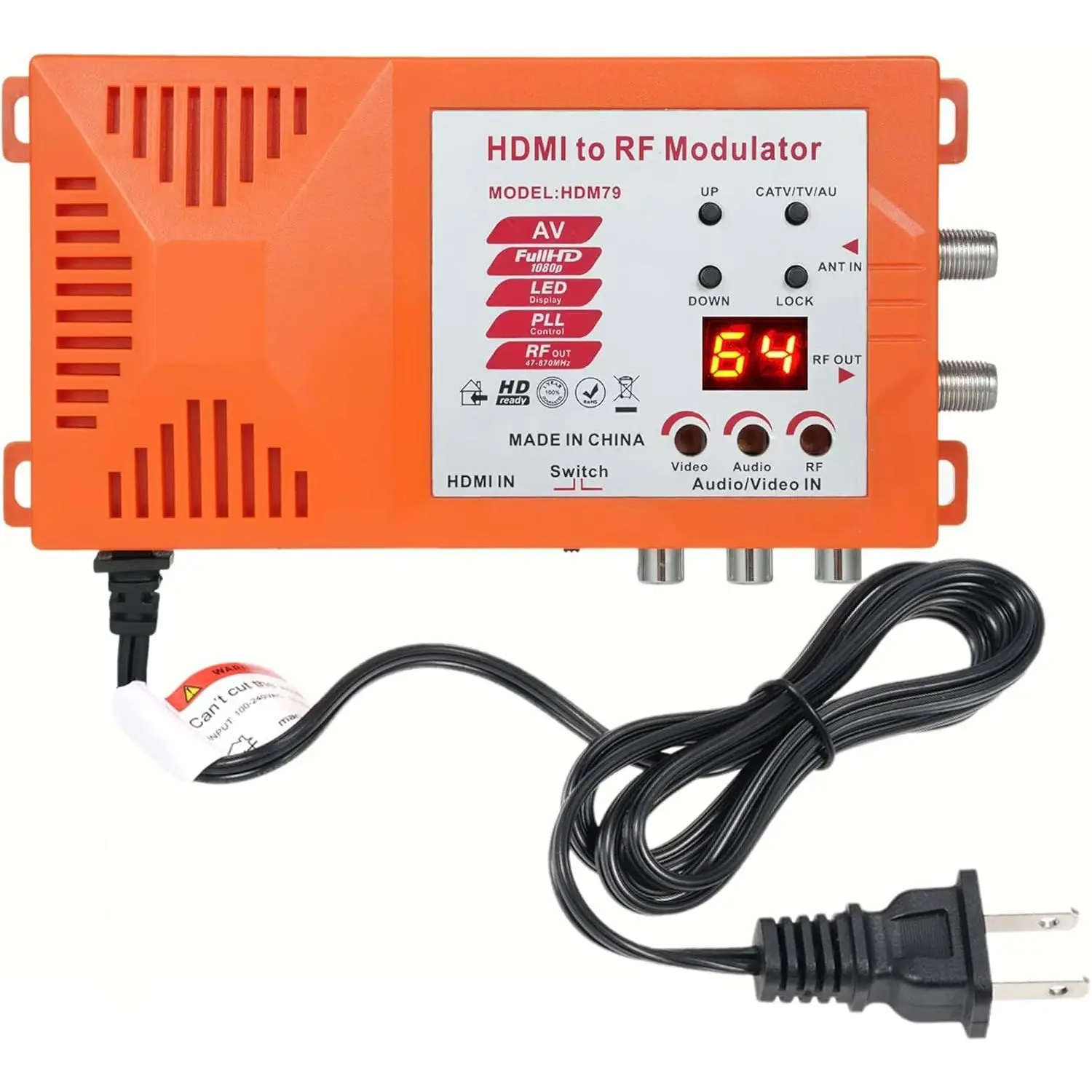 HDMI to RF Modulator with CVBS RCA to Coaxial Adapter, VHF/UHF AV Converter, 1080p PLL Control, Plug-and-Play Ant Channel Switch for PAL/NTSC TVs, Gaming Consoles (PS2, PS4, NS, Xbox), Android TV Stick, Kitchen Use
