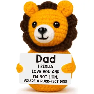 Fathers Day Dad Gifts from Daughter Son Kids, Dad Birthday Gifts, First Father's Day for New Daddy Father, Handmade Crochet Lion Desk Decoration Present for Father Daddy Stepdad Bonusdad