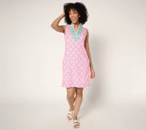 QVC Petite Geo Athletic Jersey Knit Dress - Sporty, Sleeveless, Preppy, Casual Wear with Pockets