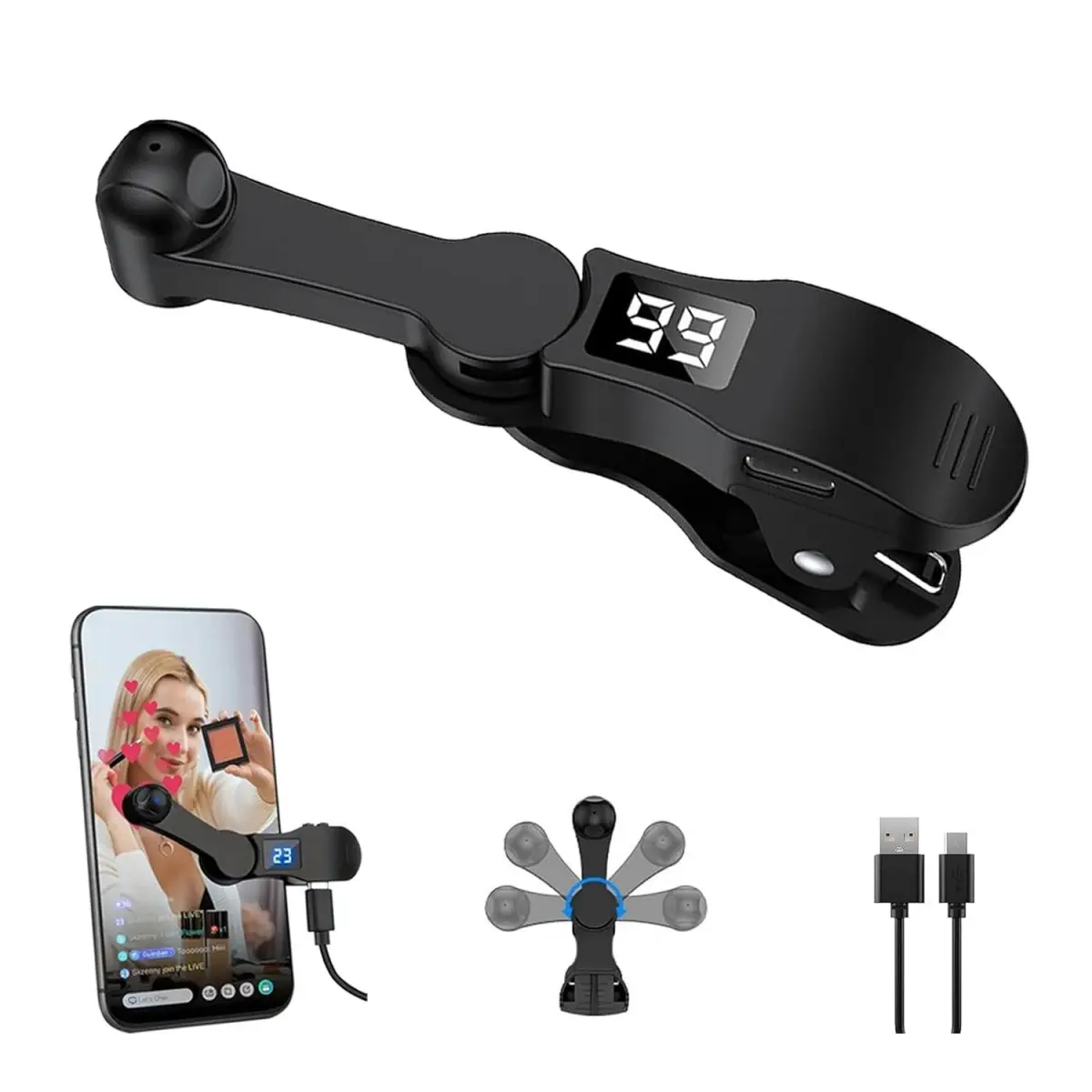 Auto Clicker for Smart Phone with Fast Speed Simulation Finger, Plug-and-Play Screen Tapping Device Compatible with iPhone & iPad – Continuous Clicker for Apps, Mobile Games, TikTok Likes, Live Broadcasts, Shopping Deals & Reward Tasks (Black)