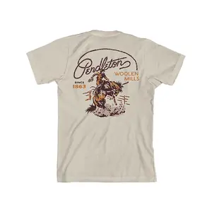 Pendleton Ranch Rodeo Graphic Tee Dust/Brown Fitted Short Sleeve Crew Neck Casual Summer Medium Length RG1424-74740, Shortsleeve, Classic