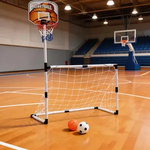 Large Basketball Board Set with Soccer Goal, Soccer Net, Two-In-One Sports Equipment, Perfect Holiday Gift, Ideal Party Choice