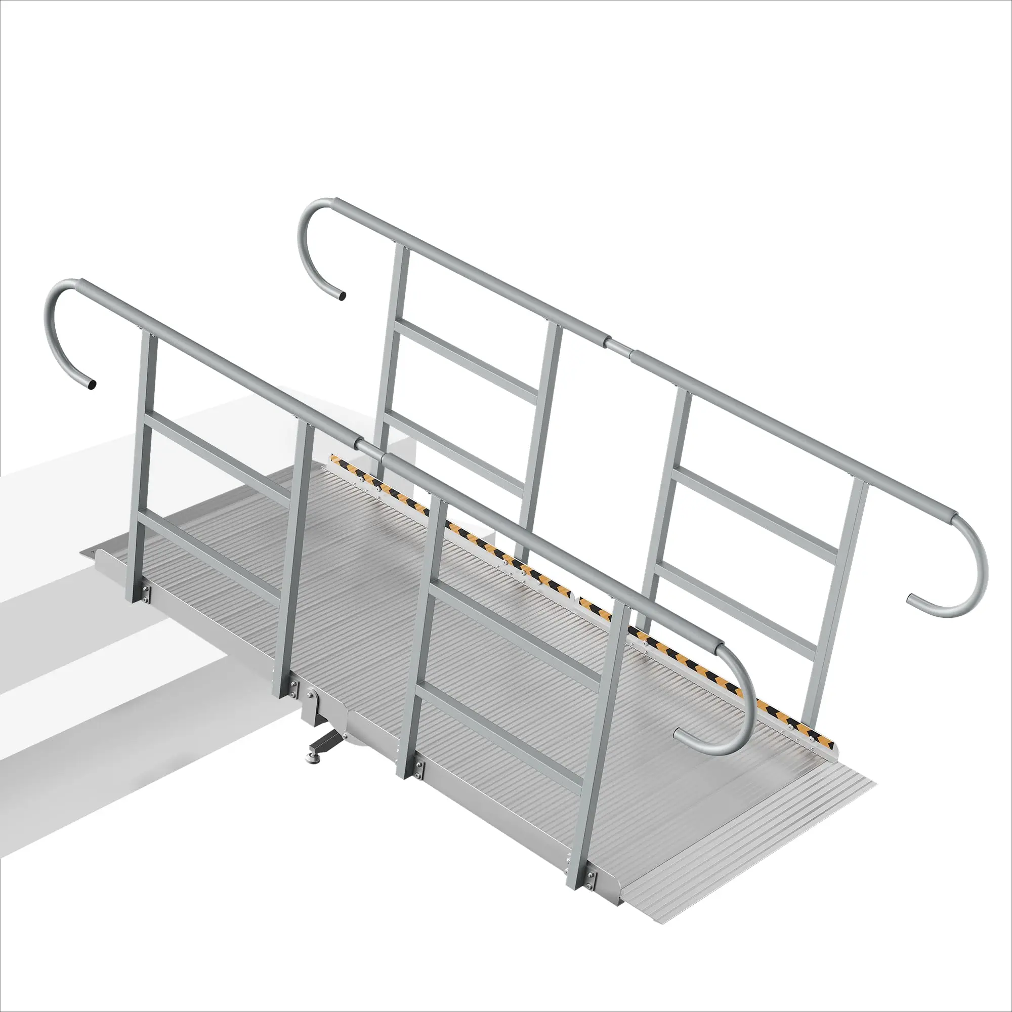 CAMMOO 7 FT Aluminum Alloy Loading Ramp with Handrails, 1200LBS Capacity, Adjustable Legs, Triple Anti-Slip Design for Automotive, Motorcycle Access