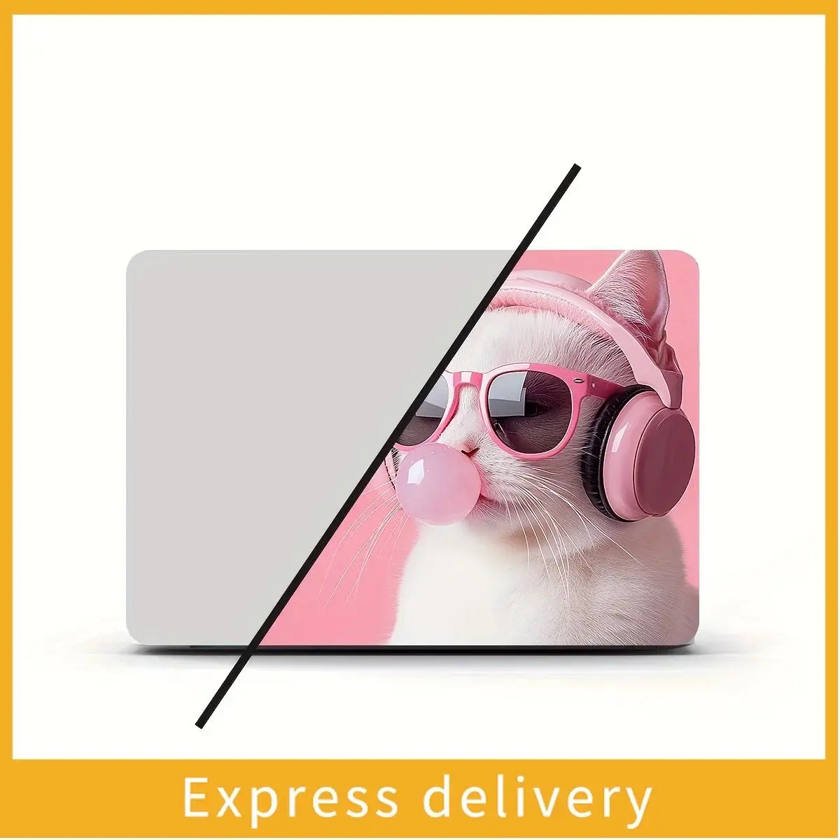 Vinyl Cute Cat Laptop Case Sticker, 2 Pieces/Set, Scratch Resistant DIY Art Case, Universal Netbook Skin Sticker Non-Reusable