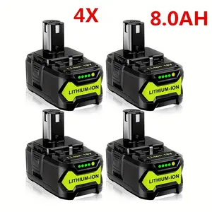 4 Packs 8.0Ah 18V Lithium Rechargeable Batteries, Compatible With Ryobi 18 Volt ONE Plus Series, High Capacity P108 Replacement For P102 P103 P104 P105 P107 P108 P109 Models