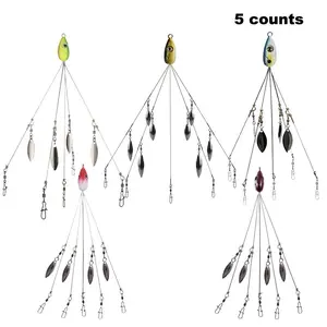 Alabama Rig 5 Arms Umbrella Swimbaits with 5 Willow Leaf Blade, 5 Counts Fishing Lure for Trout Salmon Walleye Perch Freshwater and Saltwater Fishing Lures Kit Fishing Lure Set Fishing Gear Fishing Tackle