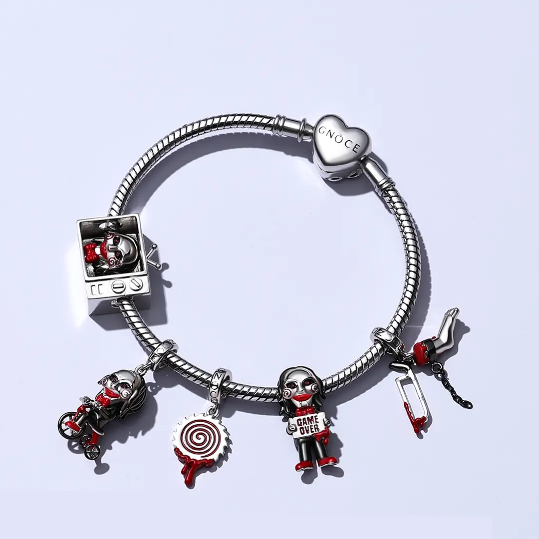GNOCE x Billy Unisex S925 Silver Horror Puppet Charm - Enamel Accents, Charm Hole, Eerie Dangle Pendant for Bracelet Stacking & Necklaces, Casual Collectibles Jewelry Gift (Anniversary, Birthday), Adults, Collaboration, Halloween, Bold Horror Charm