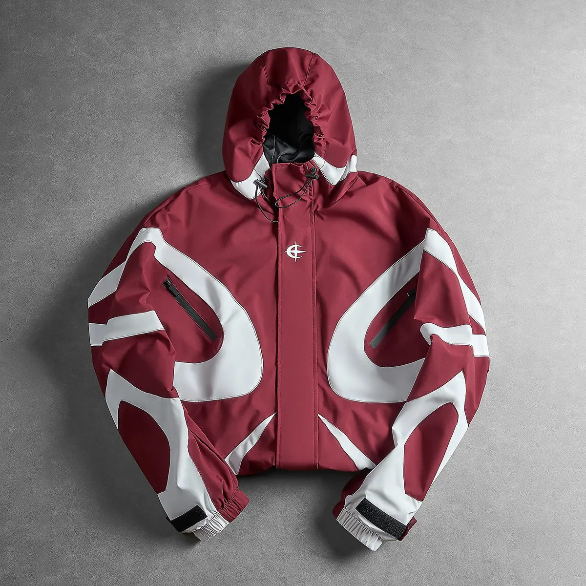 Color Block Hooded Windbreaker Jacket Unisex Adjustable drawstring hat with zipper front for both Outdoor Windproof Streetwear Coat