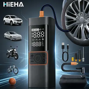 HIEHA 2026 Cordless Rechargeable Portable Air Pump - Travel Car Tire Inflator with Battery, LED Light, Quick Fill, Digital Display, Auto Shut-Off, 180 psi, 4 Optional Unit Switching & Accessories for Outdoor Activities