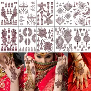 10 Sheets Henna Tattoos Temporary Henna Stickers Brown Tattoo Stickers Women Body Art Stickers for Wedding Party (10P Brown-2)