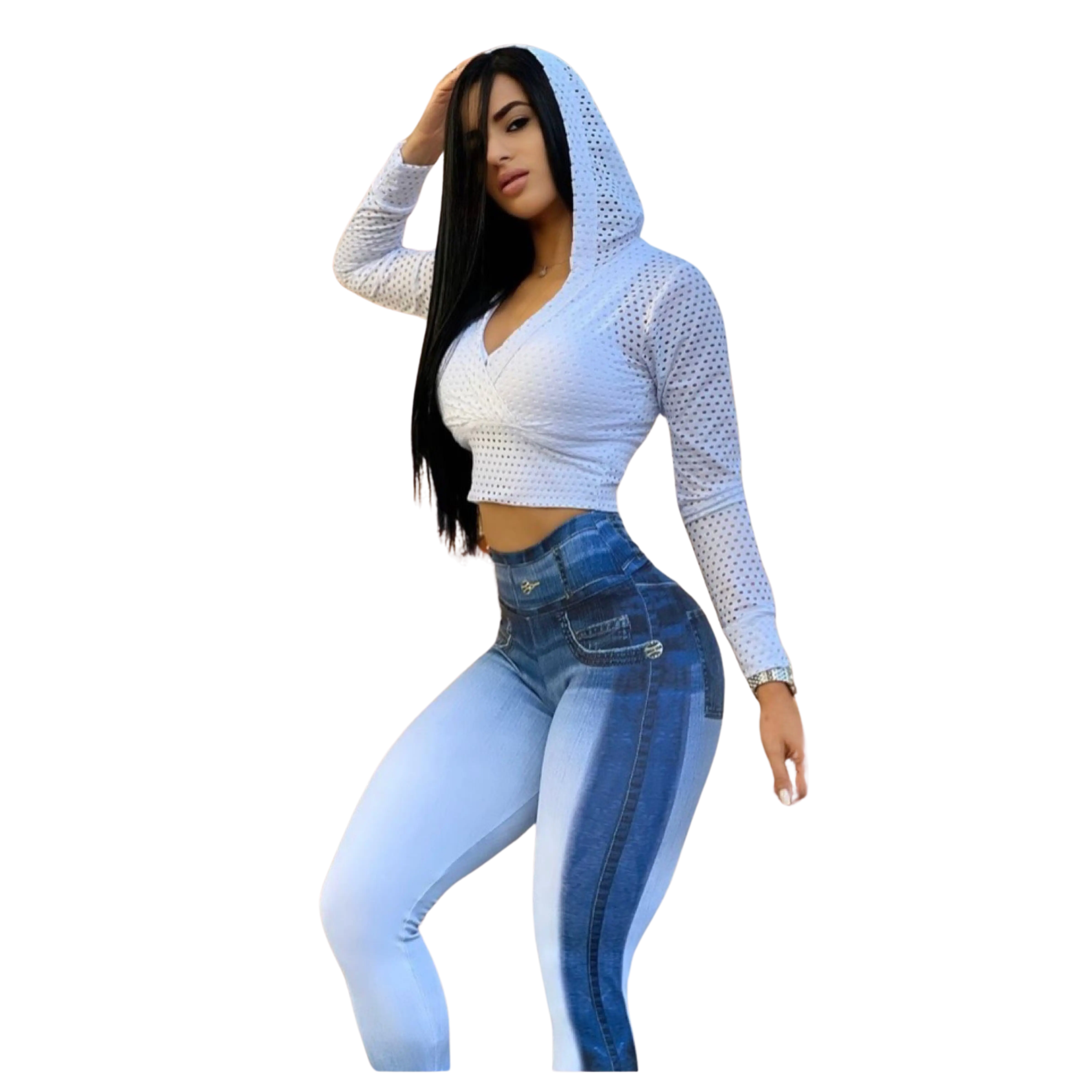Contrast Fade Denim Leggings - One Size (Fits 0-12 US)
