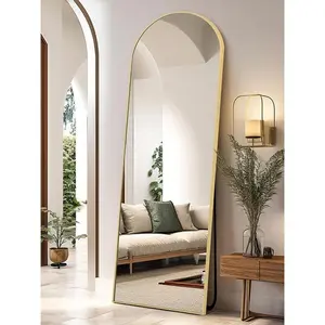 Arched/Right Angle 26"x71"/21"x64"/16"x59" Full Length Mirror Full Body Floor Mirror Standing Hanging or Leaning Wall,Arch Wall Mirror with Stand Aluminum Alloy Thin Frame for Bedroom Cloakroom,Black Arched Full-Length Mirror with Explosion-Proof HD Glass