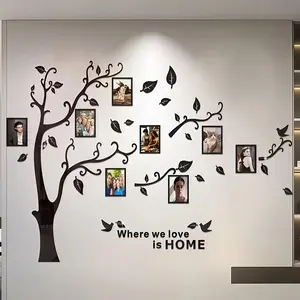 Family Tree Photo Wall Mirror Sticker, 3D Acrylic Self-Adhesive Frame, Living Room Sofa Background Decor, Floral Shape, Universal Use