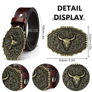 Vintage Style Real Leather Western Belt, Sturdy And Fashionable, Tailored Gift For Cowboy Dads Who Love Outdoor And Casual Styling brown option durable alloy buckle