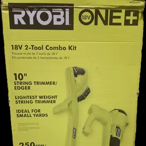 Ryobi 18V ONE+ 10" 2-Tool Combo Kit Lightest Weight String Trimmer & 90mph Blower 250 CFM with Battery & Charger
