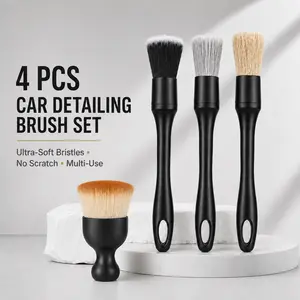 4PCS Premium Car Detailing Brush Set, Soft Bristle Interior & Exterior Auto Cleaning Brushes, Multi-Size Detail Brushes for Dashboard, Air Vents, Wheels, Tires, Leather, Trim, Crevices and Hard-to-Reach Areas, Car Cleaning Accessories Kit