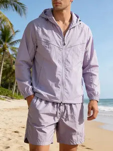 Men's Summer Outdoor Suit, Ice-Cool Skin Jacket & Quick-Dry Shorts, Sun Protection, Running, Fishing, Commuting, Beach Vacation, Camping, Fashion Summer Sportswear, Fitted Sportswear Set, Sports Wear Set