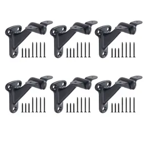 VEVOR Handrail Hardware Bracket,  6 Packs Heavy Duty Hand Rail Brackets, Flexible Angle Adjustment & Easy Install, Stair Railing Hardware for Stairways Handrail, Staircase,Matte Black