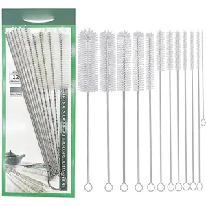 12 count Straw Cleaner Brush kit with 2mm-25mm /6.5-10 INCH for Tube and Pipe.Tumbler, Sippy Cup, Bottle with Straw,Hummingbird feeders and Drinking Straw, Brushes for Cleaning Tanks