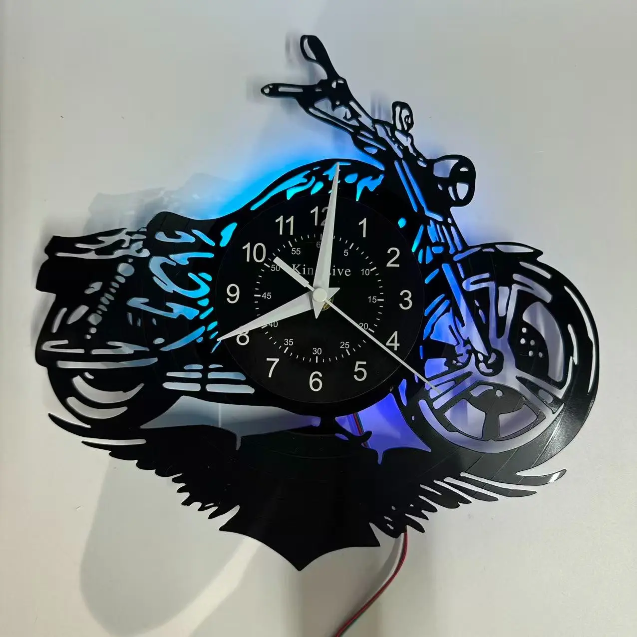 Vintage Motorcycle Vinyl Wall Clock, Silent Operation, LED Seven Colors, Creative Decorative Clock, Retro Art Decor, Remote Control, Ideal Gift for Garage Bedroom Living Room