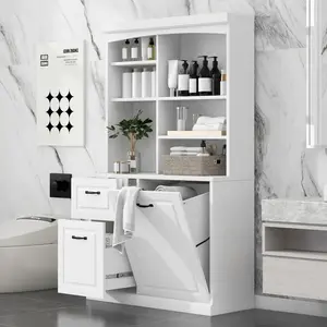 [SOIYELIFE] Bathroom Storage Cabinet with Tilt-Out Hamper, 70.9'' Tall Free Standing Organizer with Drawers & Adjustable Shelves, MDF Linen Tower with Steel Handles, White Finish ,Unique furniture