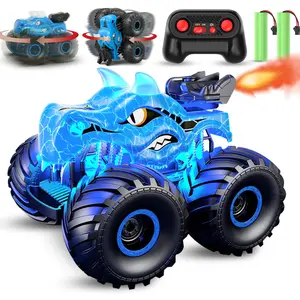 Remote Control Dinosaur Car Toys for Kid Boys, 2.4GHz RC Monster Truck Toys with Spray, Light, Sound, Indoor Outdoor All Terrain Rechargeable Electric RC Car Toy, Gifts for 4-7 8-12 Kids
