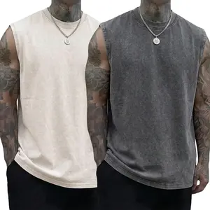 Men’s 3-Pack Summer New Arrival Heavyweight Pure Cotton Sleeveless T‑Shirts/Tank Tops, Washed Vintage Look, Unisex Oversized Fit, Suitable for Sports & Fitness, Outdoor Cycling, Street Basketball, Tshirt, Menswear
