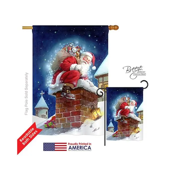 Breeze Decor 28x40 in Christmas Chimney Santa-Claus 2-Sided Vertical House Flag for House Decor, Proudly Printed Polyester Double-Sided Eco-Friendly Artwork with 4" Pole Sleeve