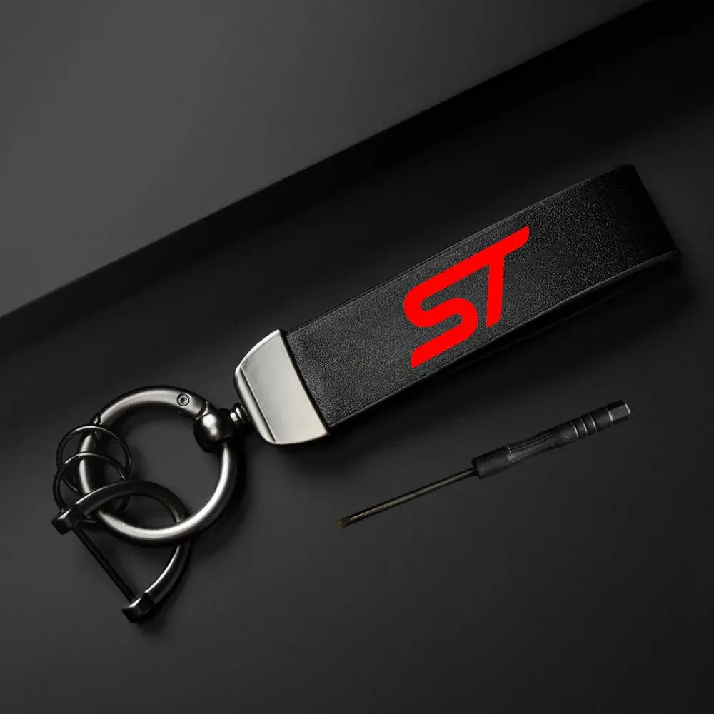Car Keychain, PU Leather Car Keychain, Simple Design Car Interior Decoration Accessories for Ford ST-line ST STLINE Focus 2 3 Mondeo Ecosport Kuga Mk4 Fiesta Mk3, Car Key Accessory, Car Key Ring, Car Key Chains