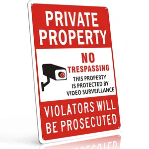 Private Property No Trespassing 8x12 Inch Aluminum Metal Sign with Camera Illustration for Yard Gate Fence Security Wall Decor Durable Weatherproof Retro Tin Poster Vibe
