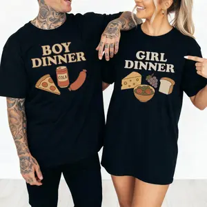 [100% Cotton] Boy Dinner Girl Dinner T Shirt, Funny Food Lover Matching Couple Tee, Trendy Meme Graphic Tshirt, Aesthetic His Hers Shirt, Boyfriend Girlfriend Outfit, Anniversary Gift For Couples
