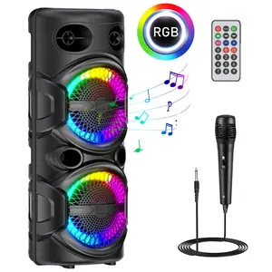 Dual 8 inch Portable Bluetooth Speaker Subwoofer Sound System Party Speaker with Microphone RGB Light