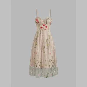 Cider Sweetheart Neckline Floral Embroidery Mesh Maxi Dress SwimWeek