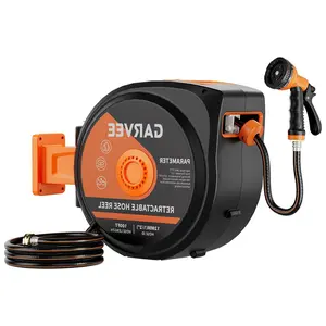 Gaomon Heavy Duty Retractable Garden Hose Reel, 1/2" x 100ft Wall Mount Model with 10-Function Sprayer Nozzle, Auto Rewind, Spray Control, UV-Resist Feature