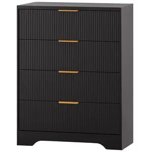 Fluted 4 Drawer Dresser for Bedroom, 38.6" Tall Chest with Gold Metal Handles for Living Room