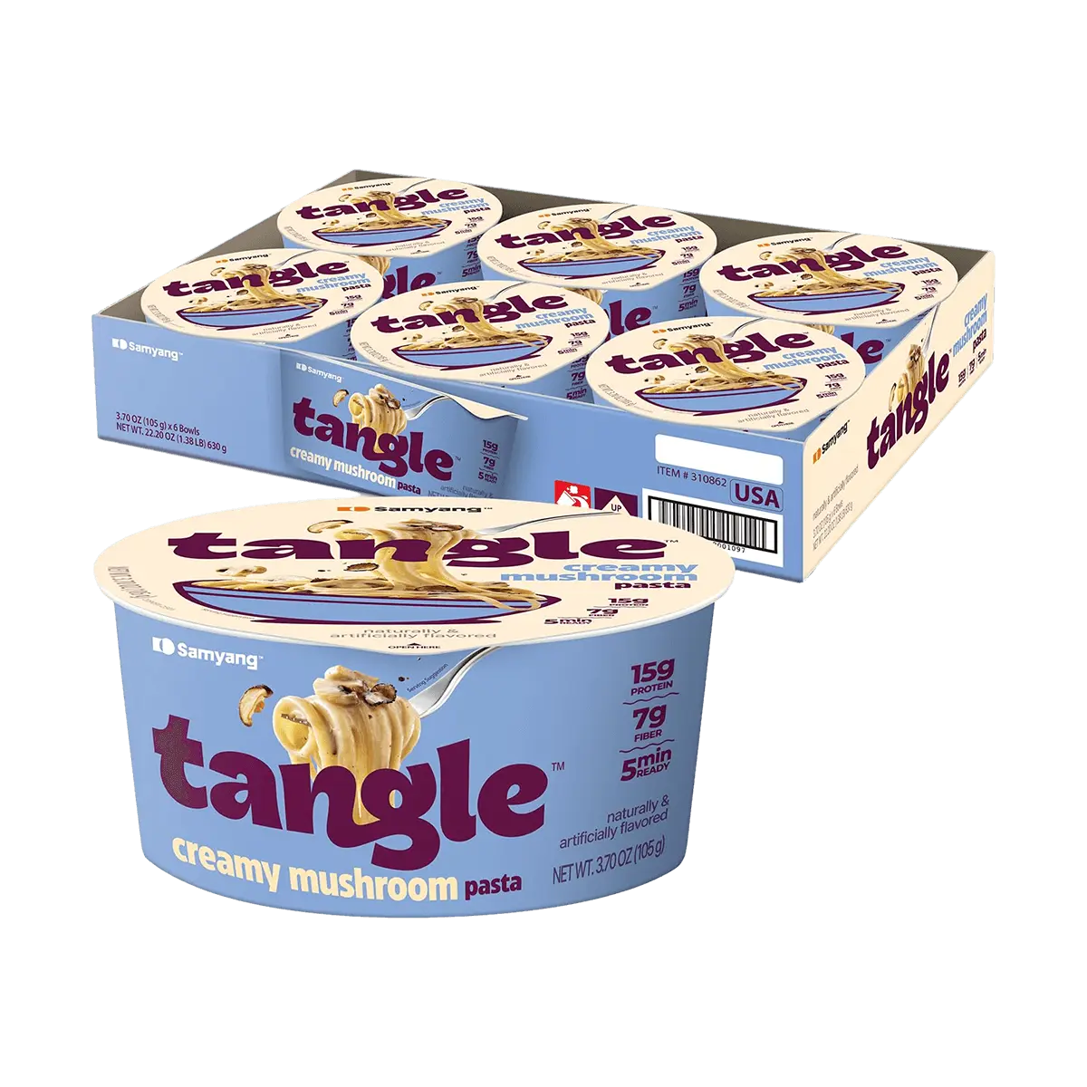 SAMYANG TANGLE Creamy Mushroom Pasta - 6 Bowls (105g each) | Low-Calorie High Protein Instant Noodles | Popular New Arrival