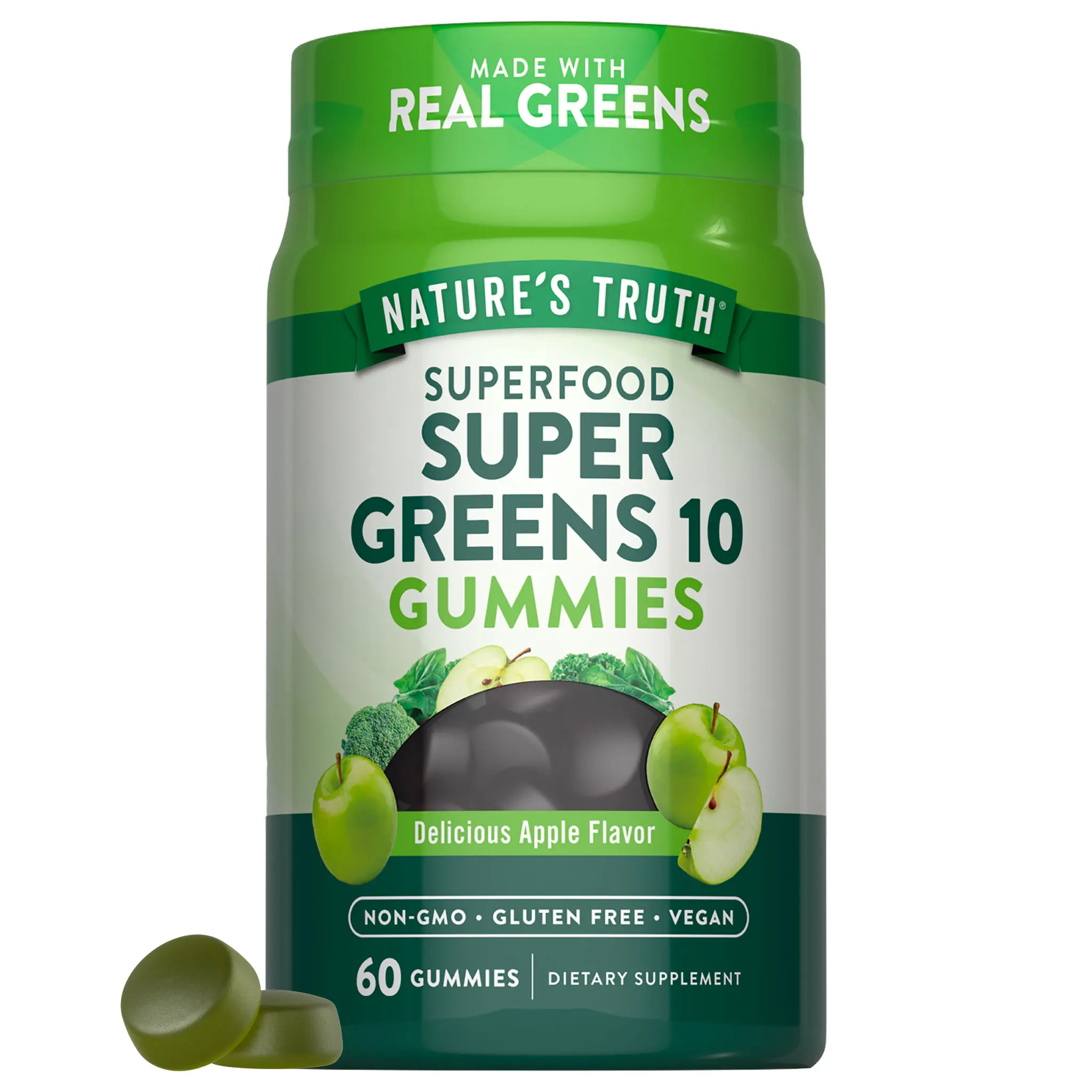 Nature's Truth Super Greens Gummies - 60 Count - Made With Real Greens - Apple Flavor - Vegan & Non-GMO Supplement Nature's Truth Super Greens Gummies - 60 Count - Made With Real Greens - Apple Flavor - Vegan & Non-GMO Supplement
