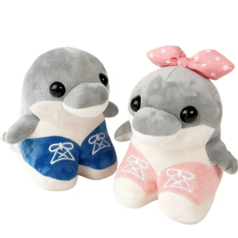Dolphin Stuffed Animal Set, Kawaii Grey Dolphin Plush Toy with Canvas Shoes & Pink Bow, Soft Marine Animal Plush Doll, Matching Ocean Creature Gift for Valentine Birthday Home Decor, Soft Plush Stuffed Toys, Whimsical Animal-Shaped Stuffed Toys