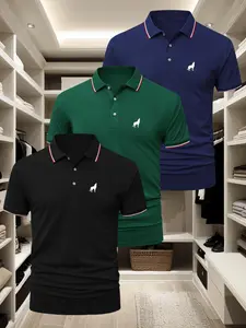 Men's Wolf Print Polo Shirt, Regular Fit Casual Short Sleeve Top for Summer, Men's Clothes for Daily Wear, Tropical