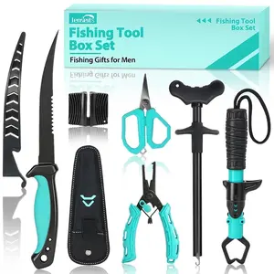 Jenseits 6-Piece Fishing Tool Kit  Corrosion Resistant Pliers, Fillet Knife, Fish Lip Gripper, Hook Remover, Scissors & Sharpening Stone – Gift for Men Anglers