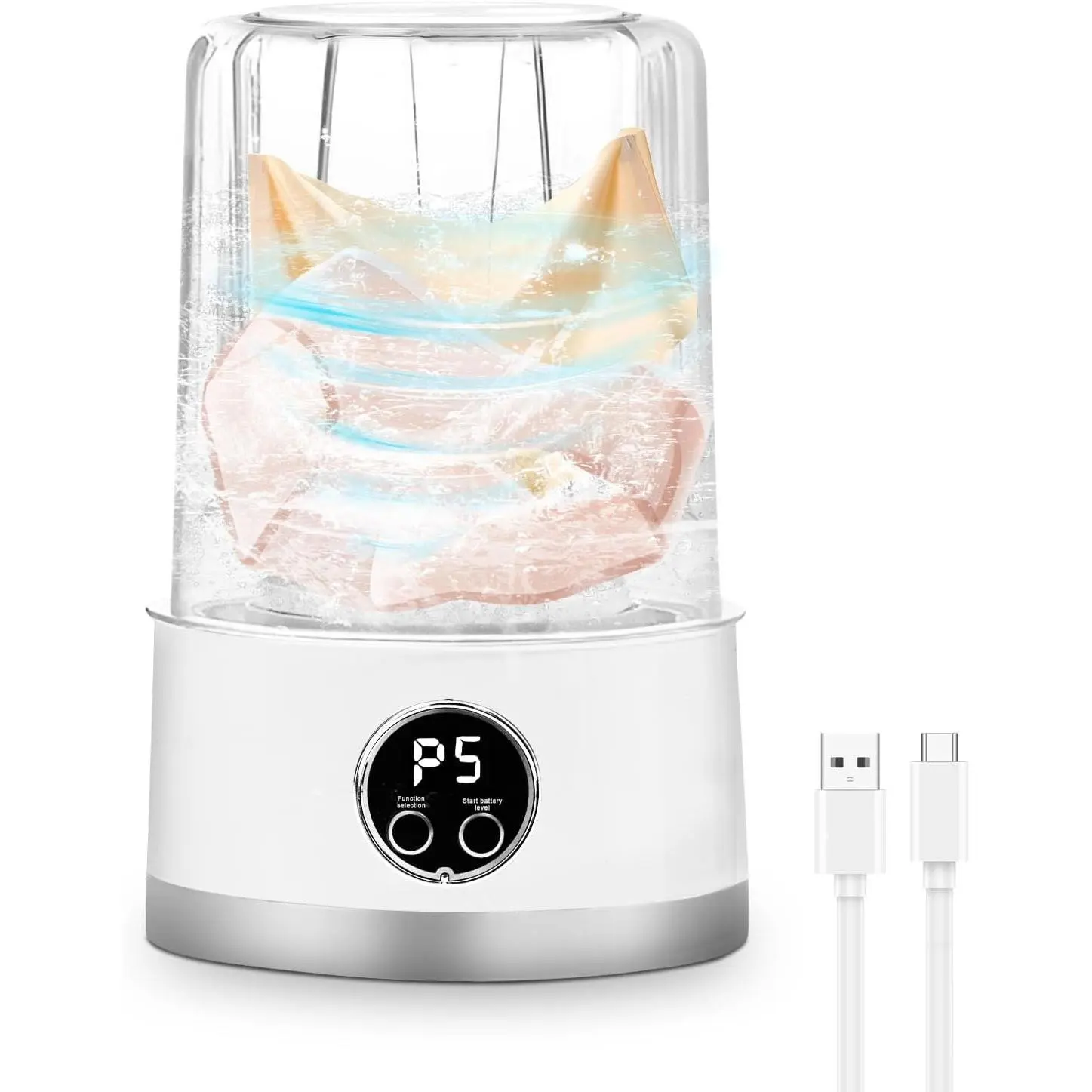 Cordless Mini Washing Machine - 1500mAh Rechargeable, 1L 8x5in Collapsible Easy-to-Carry Compact Design, Leakproof Quiet, Waterproof Durable Material, Quick Wash for On-the-Go Use, Effectively Removes Dirt, Keeps Personal & Baby Clothes Fresh
