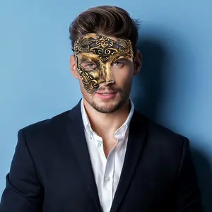 Italian Venetian Roman Warrior Mask, Egyptian Greek Men's One-eyed Mask, Men's Vintage Plastic Half-face Mask, Halloween Carnival Christmas Party Decorations