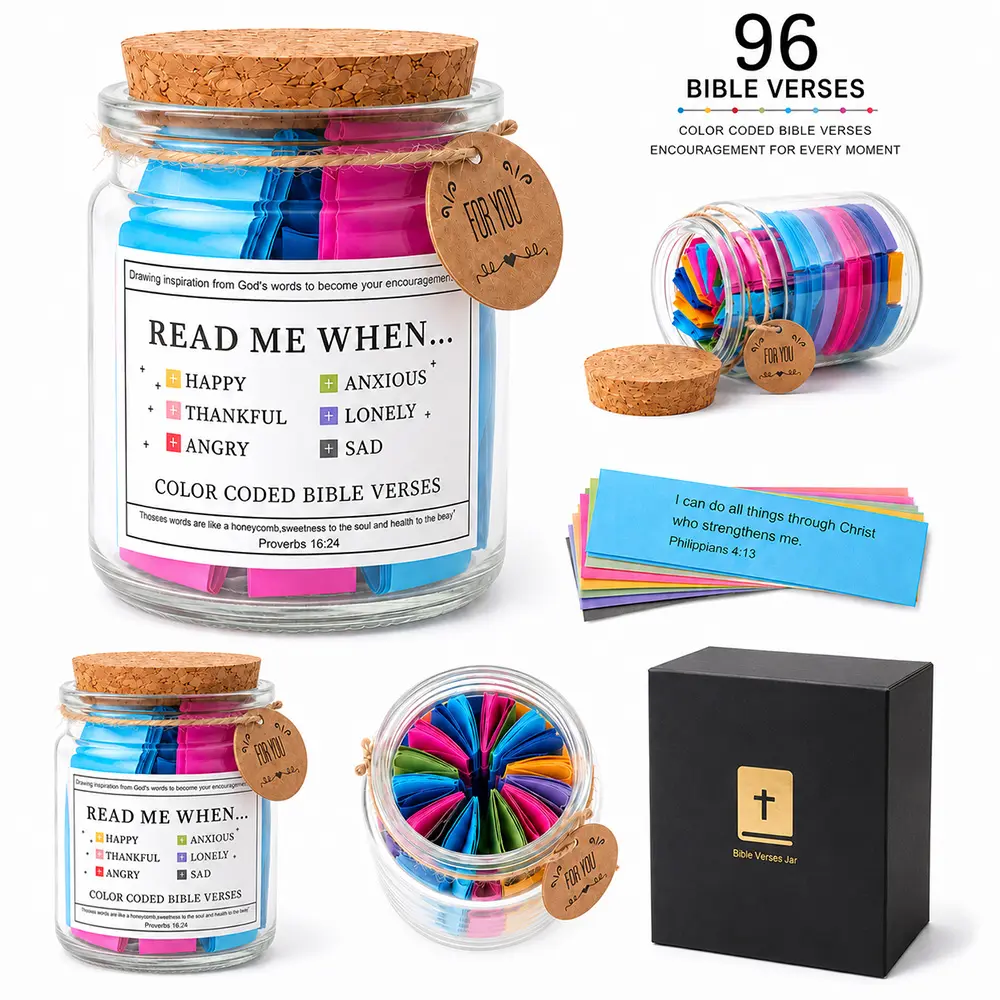 96PCS Bible Verses Jar with Black Gift Box, Color Coded Scripture Cards, Read Me When Bible Verse Notes, Christian Encouragement Gift, Faith Prayer Jar, Inspirational Religious Gift for Women Men Friends Family
