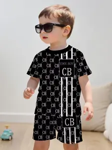 Boys' Summer Casual Sportswear Set Suits, Youth Kits, & Plaid Print Round Neck Tee & Shorts, Trendy Fashion Design, Perfect for Daily Wear