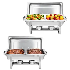 Professional Stainless Steel Double Compartment Food Warmer – 2/4/6-Pack Stackable Insulated Buffet Chafing Dishes for Catering and Events – Durable Rectangular Hot Food Display Trays