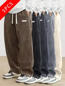 5-Pack Men’s Vintage Corduroy Casual Pants, Loose Straight Cut, New for Spring/Autumn